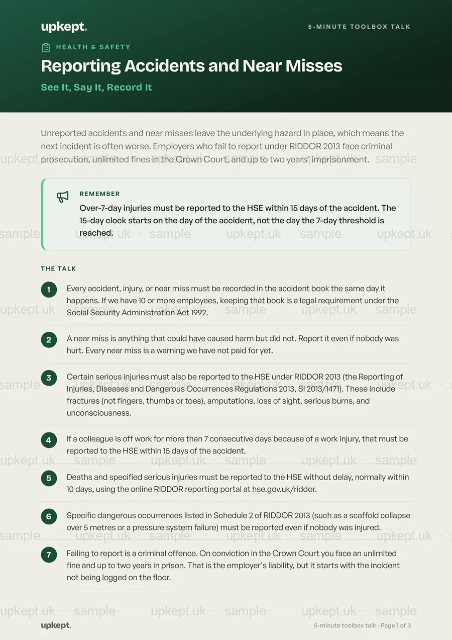 Page 1 of Reporting Accidents and Near Misses