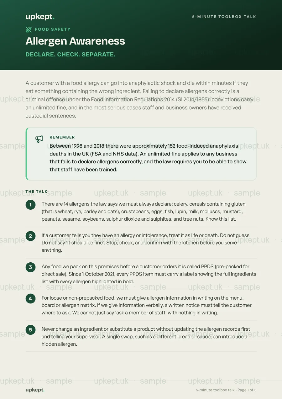 Page 1 of Allergen Awareness