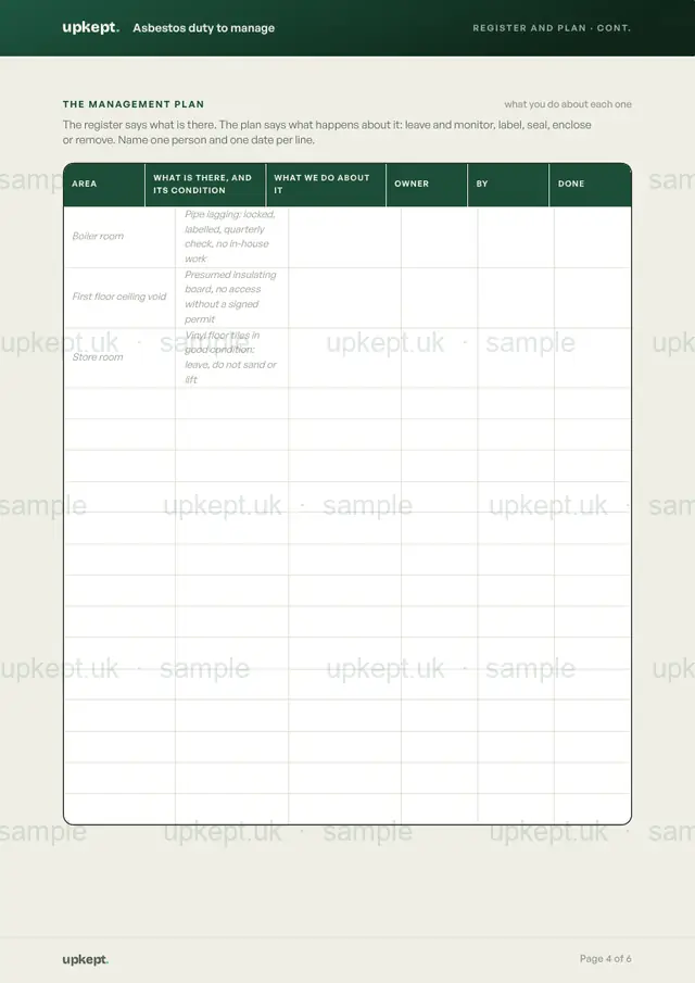 Page 4 of Asbestos duty to manage: register and management plan