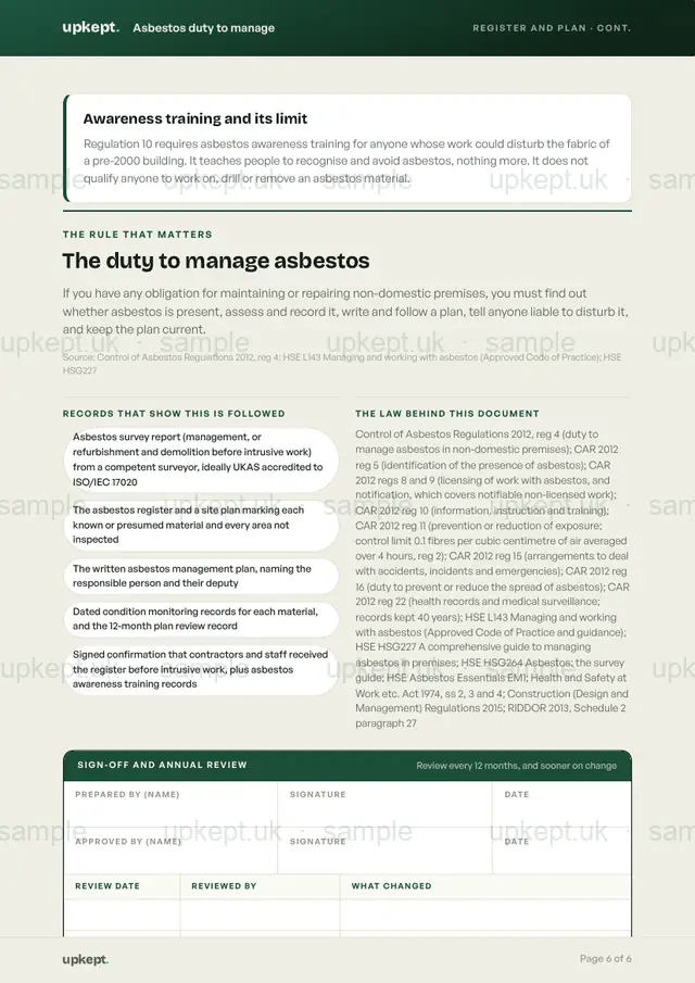Page 6 of Asbestos duty to manage: register and management plan