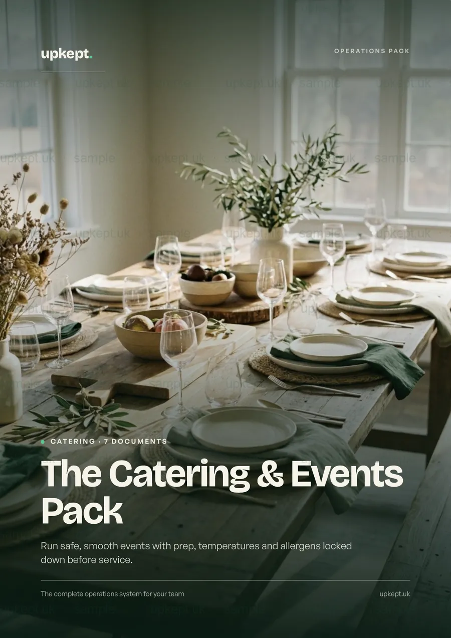 Sample page from the The Catering & Events Pack