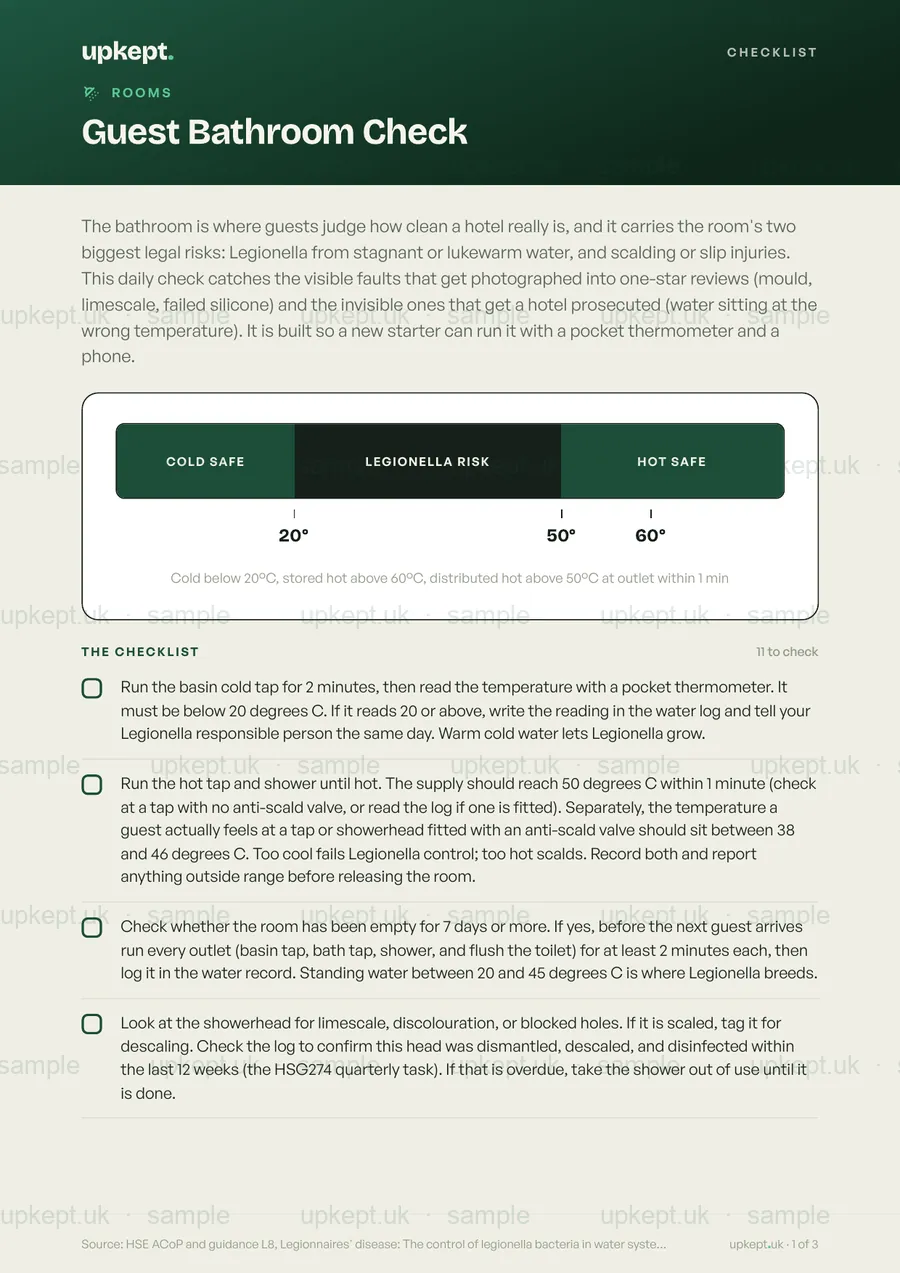 Sample page of the Guest Bathroom Check