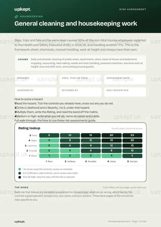 Page 7 of Housekeeping team risk assessments