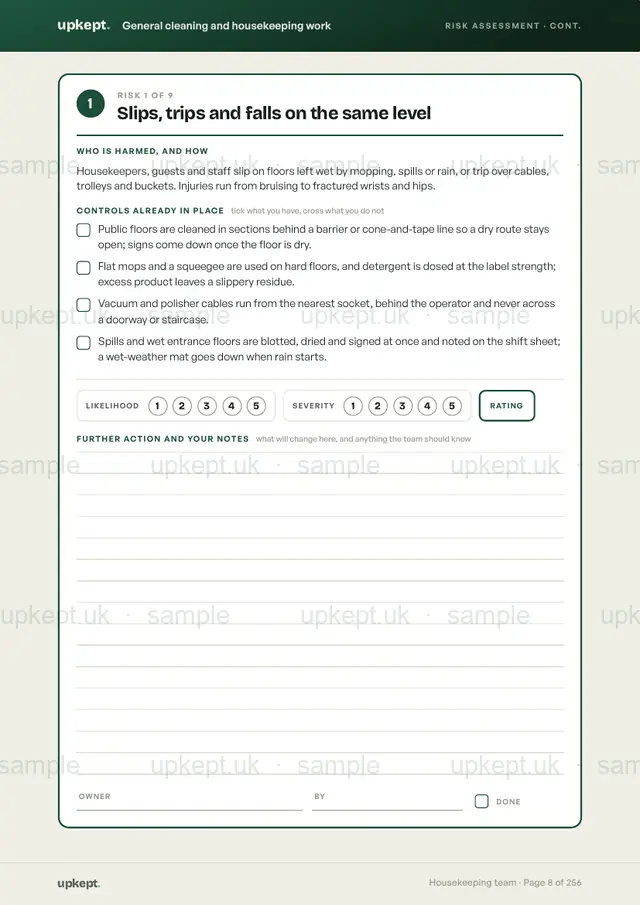 Page 8 of Housekeeping team risk assessments