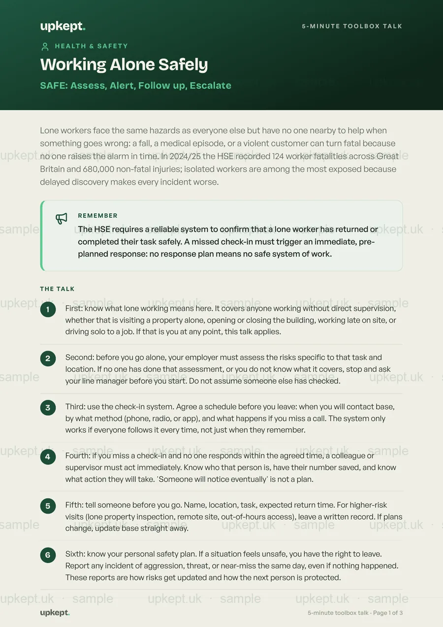 Page 1 of Working Alone Safely