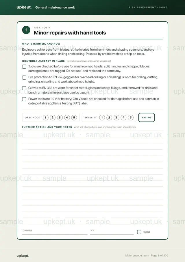 Page 8 of Maintenance team risk assessments