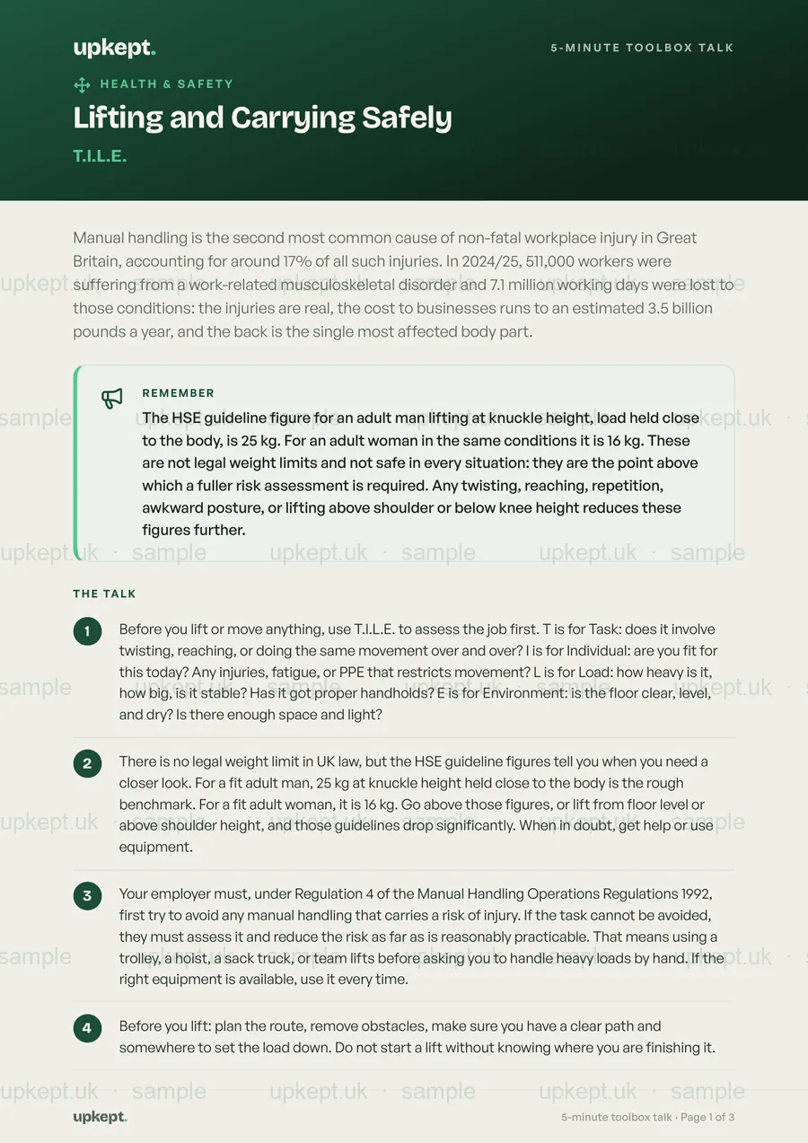 Page 1 of Lifting and Carrying Safely