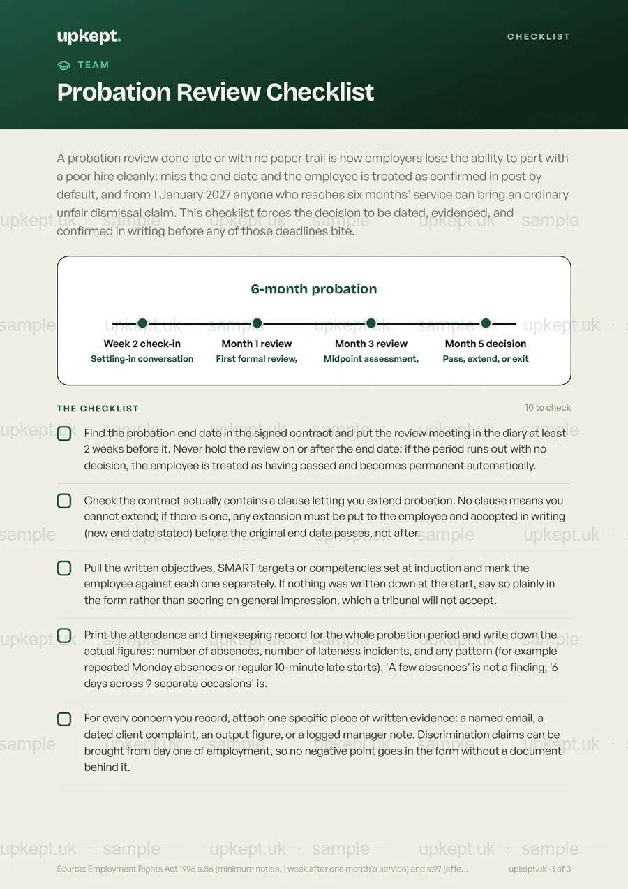 Sample page of the Probation Review Checklist
