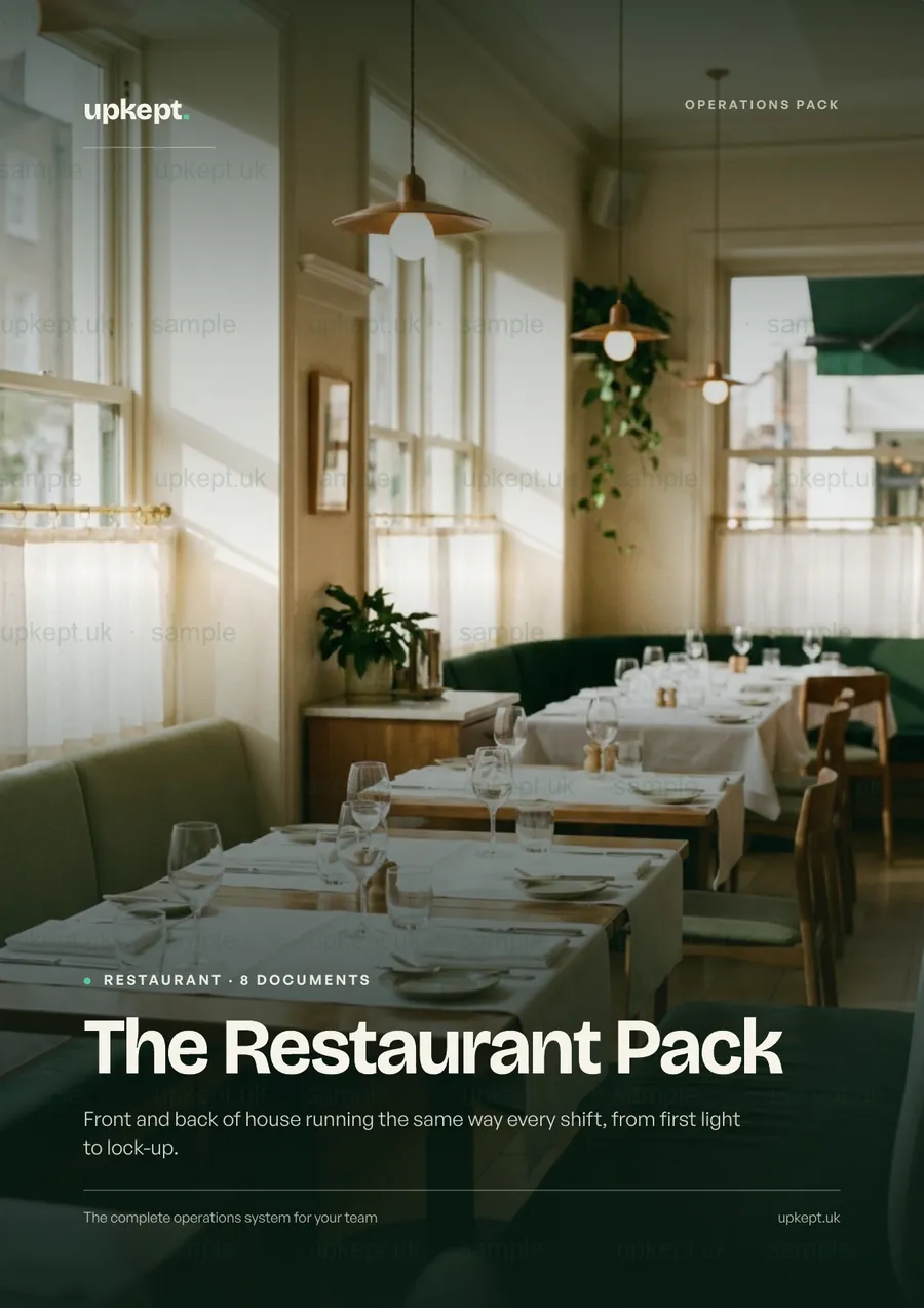 Sample page from the The Restaurant Pack