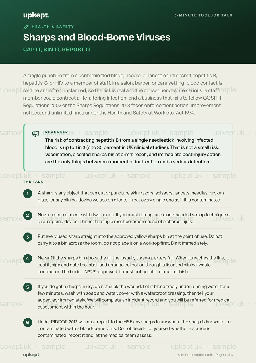 Page 1 of Sharps and Blood-Borne Viruses