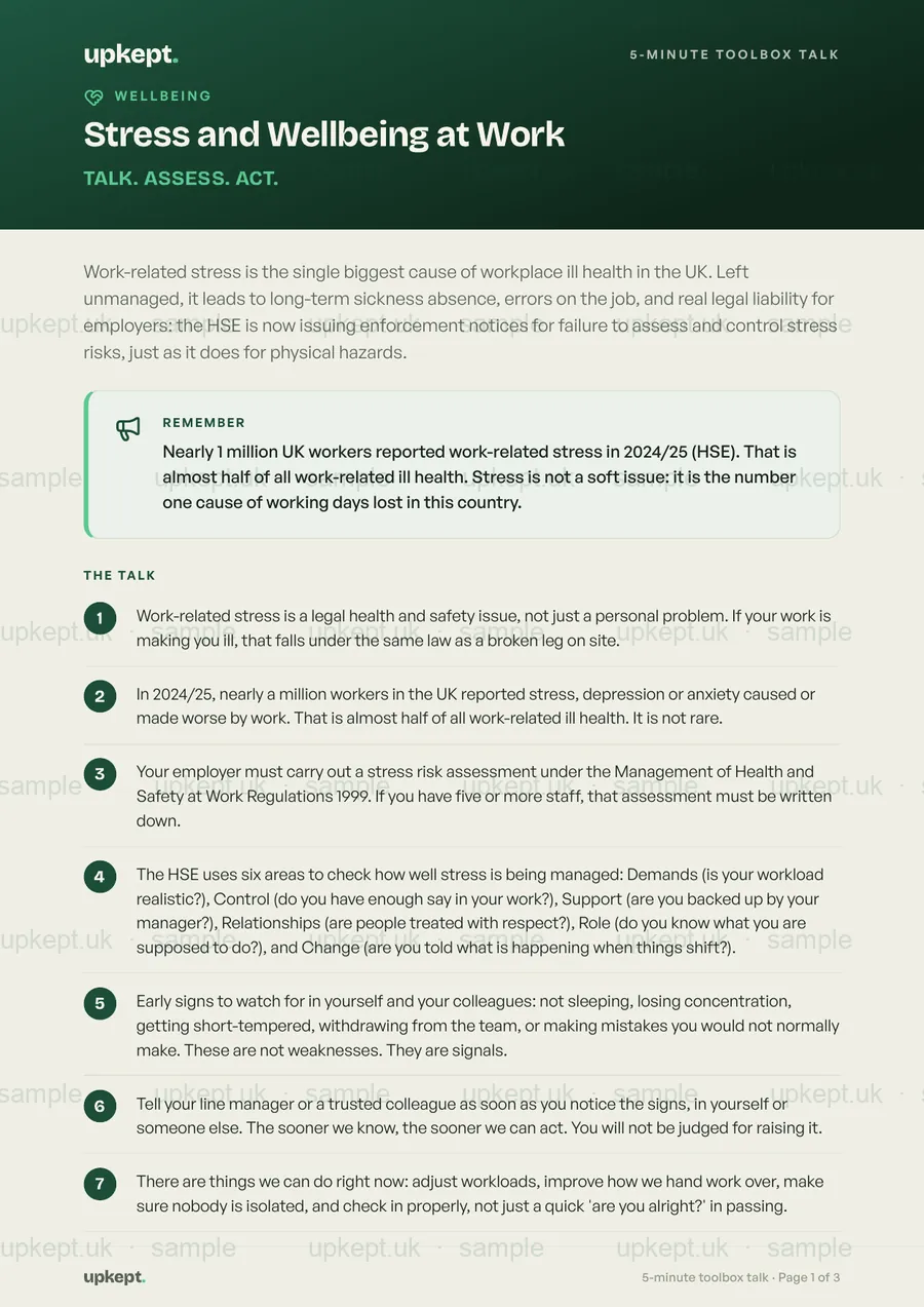 Page 1 of Stress and Wellbeing at Work