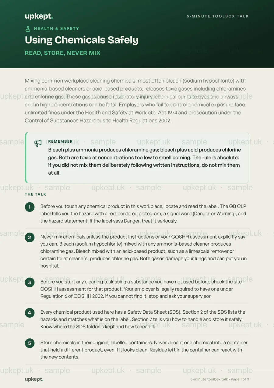 Page 1 of Using Chemicals Safely