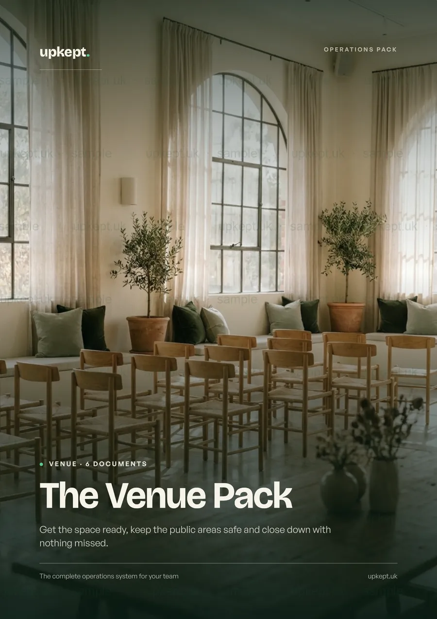 Sample page from the The Venue Pack
