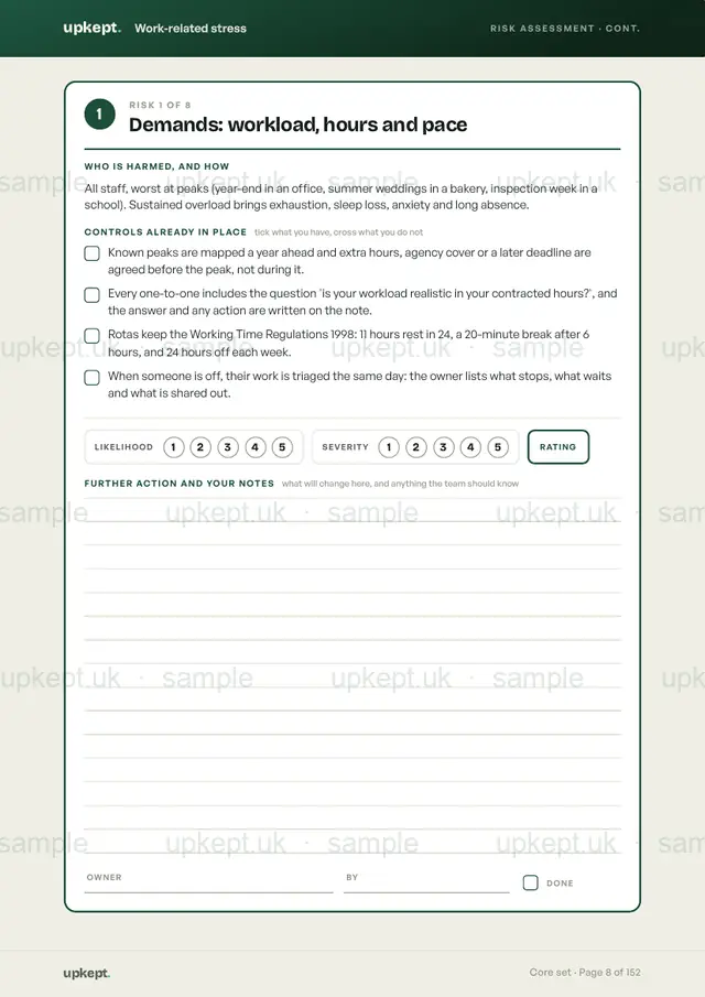 Page 8 of Core workplace risk assessments